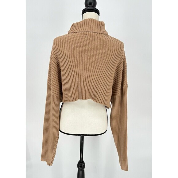 MIMOSA Women’s Sz Small Beige Cropped Turtleneck Sweater Cozy Oversized - Picture 4 of 9